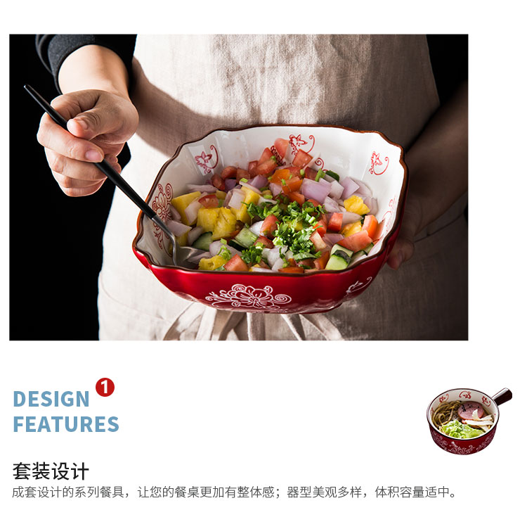 Bộ đồ ăn Trung Hoa Huafu kết hợp 2 người tặng quà cưới cặp đôi bộ đồ ăn bằng gốm đặt món ăn phương Tây - Đồ ăn tối đĩa dùng 1 lần