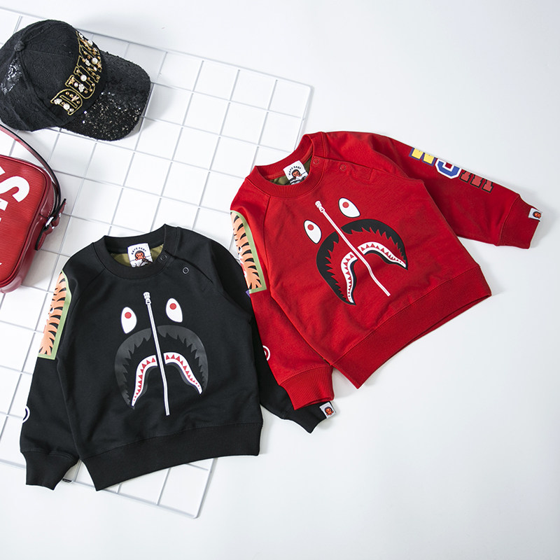 BAPE shark camouflages male and female children pure cotton small woolen loops spring and autumn long pants kindergarten tide children autumn and winter coats