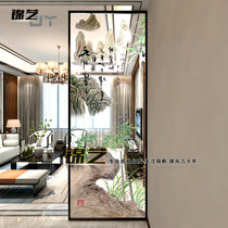 Custom carved art glass transparent tempered light-transmitting decorative partition wall screen Chinese-style porch mountain and flowing water