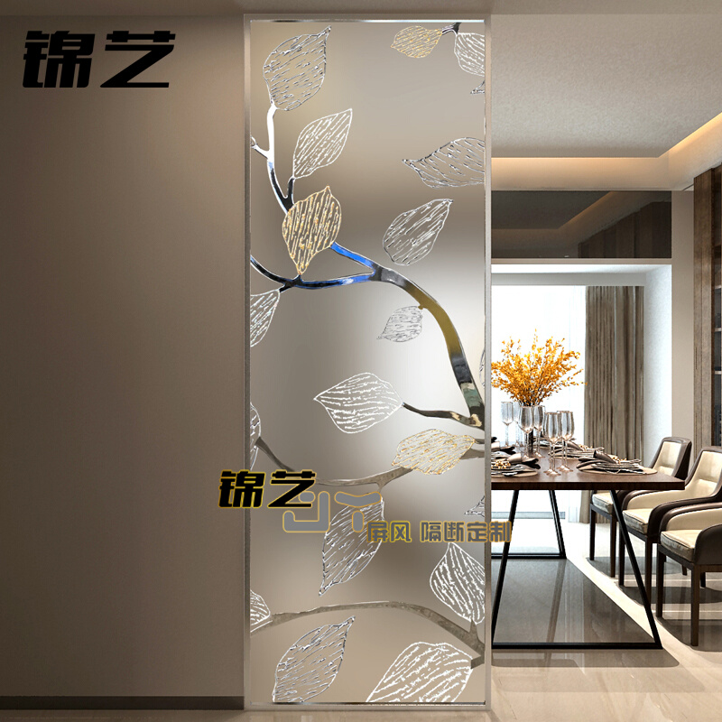 Customized modern simple light luxury sculpture tempered art glass screen partition wall living room entry to the door