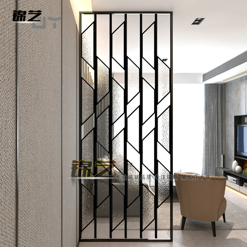Tempered decorative transparent glass art carved screen partition custom-made modern minimalist living and dining room porch balcony