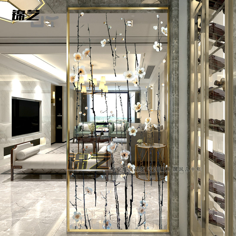 Transparent decorative tempered carved glass art screen partition wall custom-made living room balcony bathroom modern Chinese style