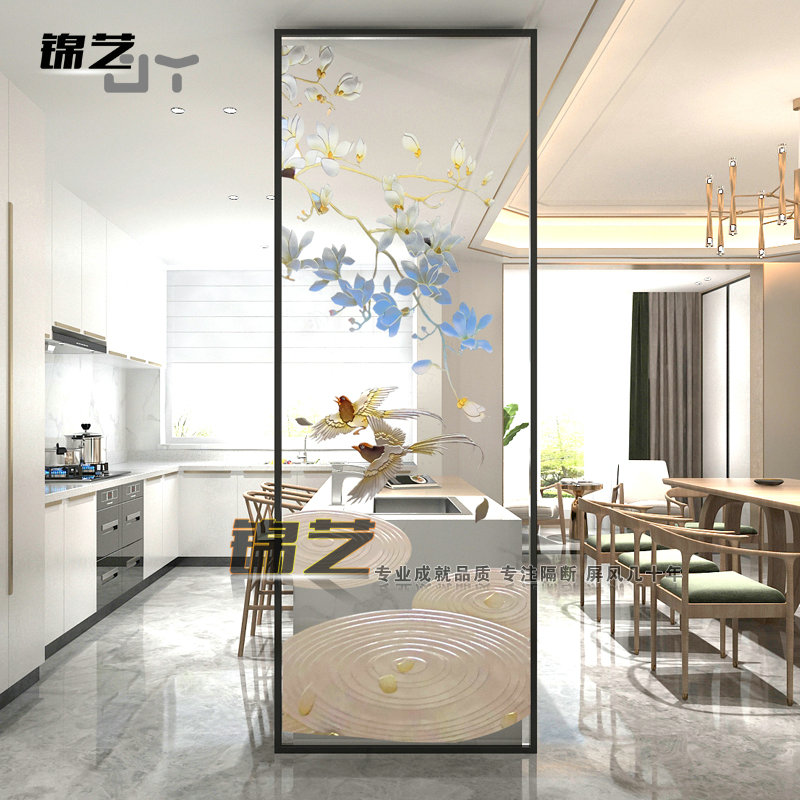 Customized Nordic light luxury art glass carved transparent tempered home living room porch dining room partition wall screen