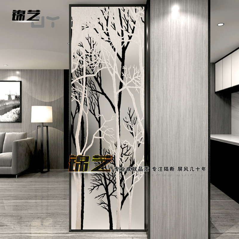 Custom-made carving art glass frosted tempered simple modern entry porch balcony decoration partition wall screen