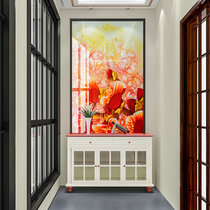 Customized European style carved tempered colored art glass decoration corridor passage end view end background wall hero tree