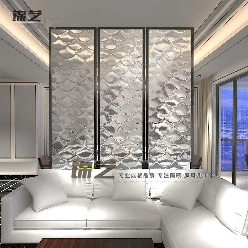 American-style European-style carving tempered light transmitted decoration double-sided glass partition wall screen into the balcony of the sea restaurant