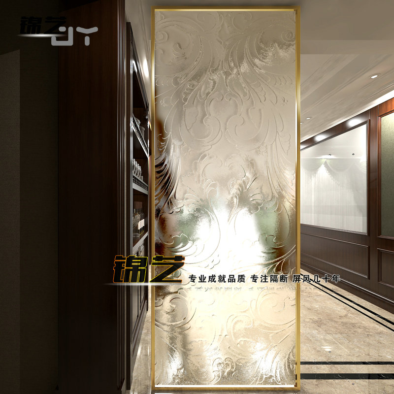Modern Chinese tempered carved decorative art glass translucent small apartment restaurant decorative partition wall screen