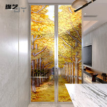 Custom decorative art glass double-sided light-transmitting tempered carved background partition wall screen American-style European-style fortune tree