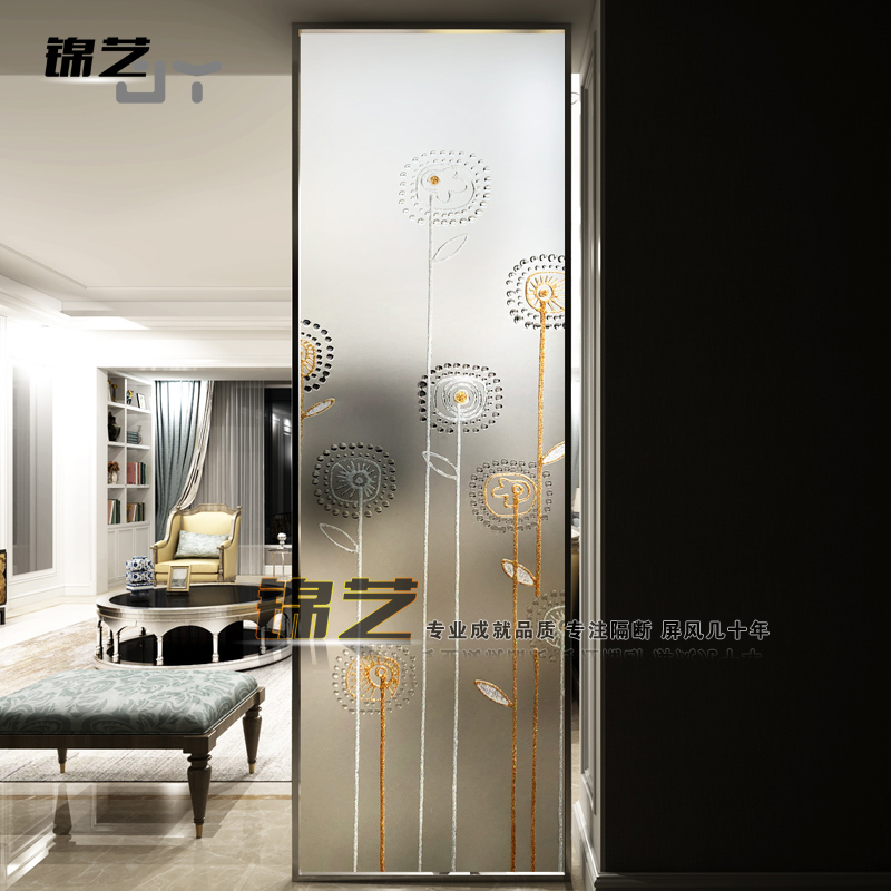 Customized tempered frosted light-transmitting double-sided modern light luxury art glass living room porch partition wall screen shoe cabinet