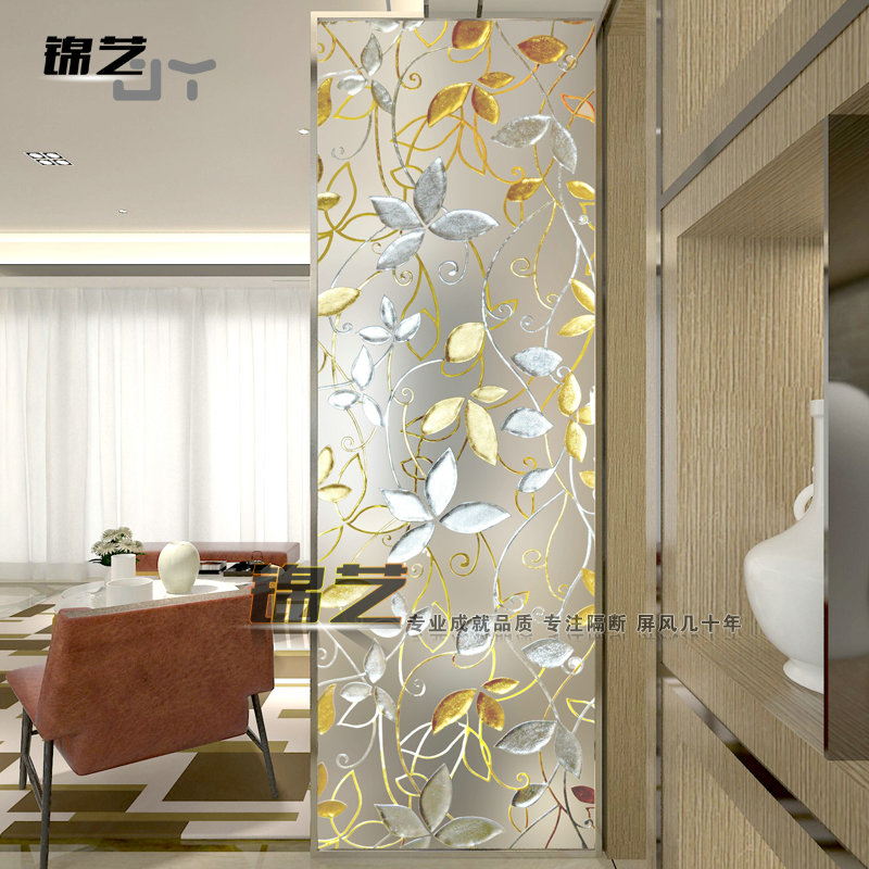 Custom simple modern art glass frosted double-sided light-transmitting carved screen partition wall shoe cabinet door core living room
