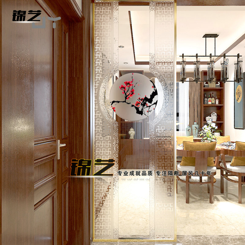 Custom engraved art glass transparent frosted tempered screen partition wall decoration modern Chinese restaurant study
