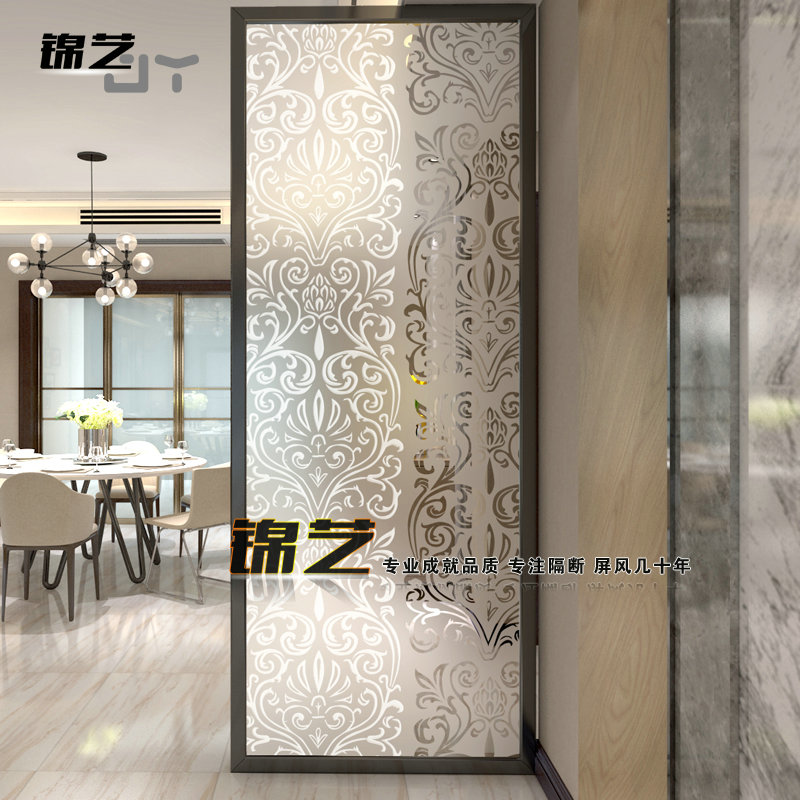 Carved tempered frosted art glass light luxury modern home dining room decoration double-sided light-transmitting partition wall screen