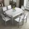 Rock plate dining table and chair combination Light luxury wind household small household variable round table Modern simple retractable folding dining table