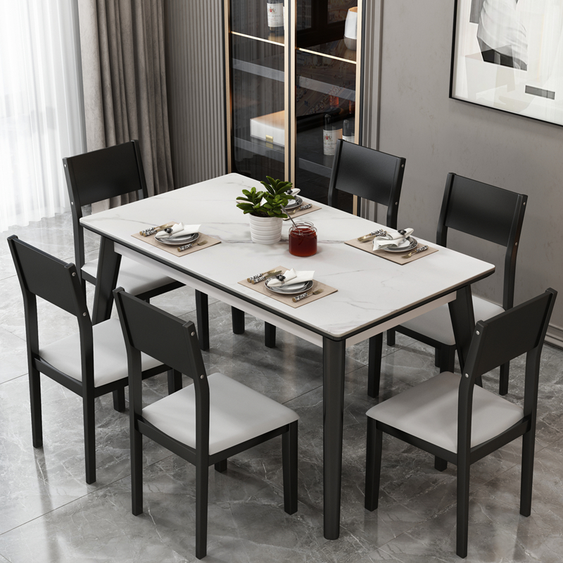 Rock slab dining table and chair combination modern simple home small apartment type marble light luxury rectangular solid wood dining table