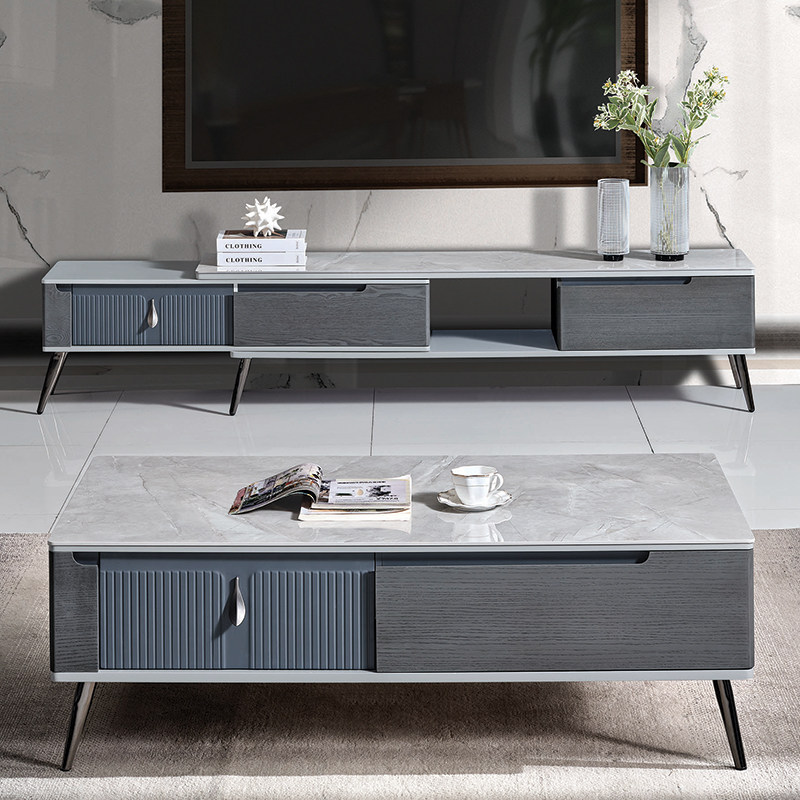 Rock plate tea table TV cabinet Composition minimalist modern small family style Living room Home Tea Table Light Lavish Slate Tea Table