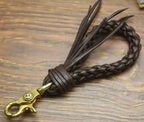 Customized imported vegetable tanning 3mm head layer cowhide rope hand woven 4 strands 8 strands Keychain Car keychain