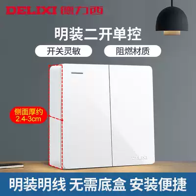 Delixi type 86 wall surface mounted two-open single control switch panel 2-open double single control power supply open wire box switch