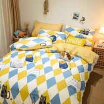 Fresh and simple cotton bed four-piece girl cotton bed sheet quilt cover 4 three-piece student princess style bedding