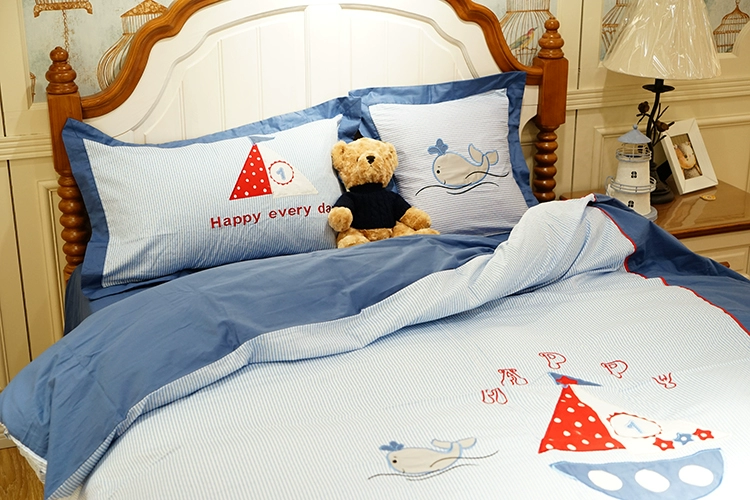 60 Địa Trung Hải bông trải giường chăn bông ba mảnh gia đình bốn phim hoạt hình giường trẻ em trai - Bộ đồ giường bốn mảnh