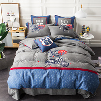 Childrens washed cotton bed four-piece set of pure cotton boy car sheet quilt cover bed cartoon three-piece bedding