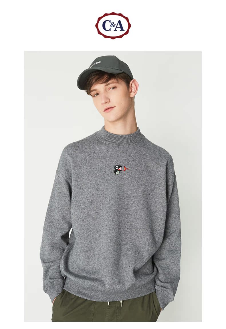 C & A thêu nửa cổ áo cao cổ cộng với áo len nhung thanh niên nam dệt kim mùa đông áo len CA200211980 áo hoodie màu xanh dương