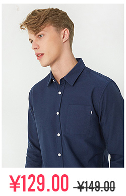 C & A màu xanh dài tay cotton và linen áo sơ mi nam 2018 mùa hè cơ bản pocket collar cổ áo sơ mi CA200204155