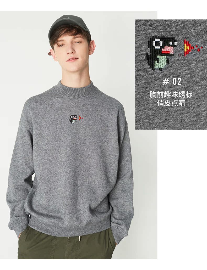 C & A thêu nửa cổ áo cao cổ cộng với áo len nhung thanh niên nam dệt kim mùa đông áo len CA200211980 áo hoodie màu xanh dương
