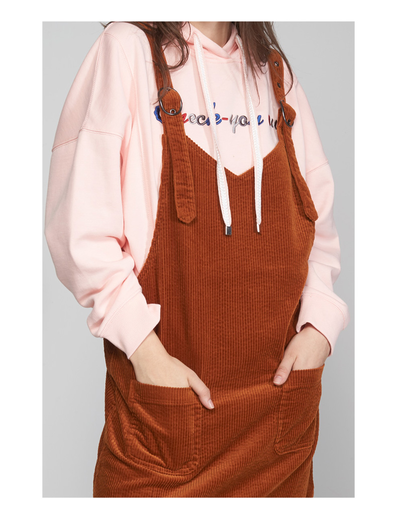C & A Phong cách retro vải nhung kẻ sọc A-line nữ Mùa đông mới dài đến đầu gối CA200212281-FD váy liền chữ a dáng dài