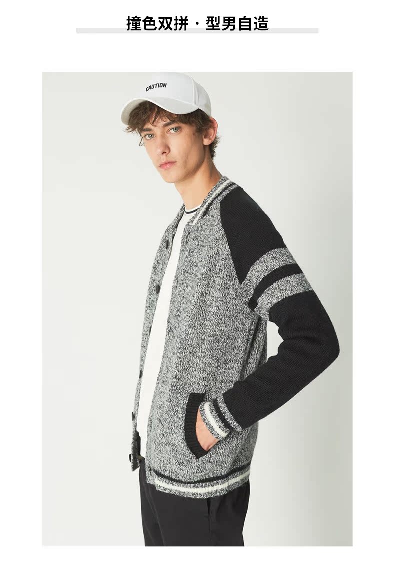 C & A Tương phản Raglan Tay áo bóng chày Áo len nam Winter Retro College Wind đan áo len CA200211983 thời trang công sở nam