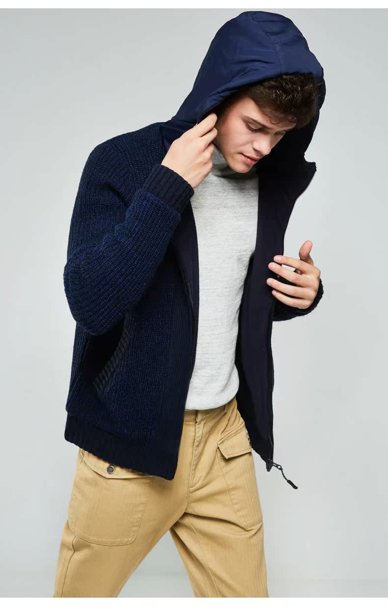 C & A áo ấm có mũ trùm đầu dày áo len nam Mùa đông mới dệt kim len dây kéo cardigan CA200212535 áo len nam trung niên