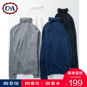 C & A Áo thun nam gấp cổ áo thun cotton mùa đông có họa tiết kẻ sọc