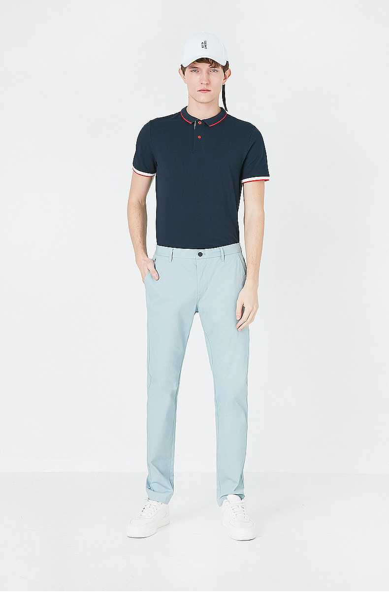 C & A Men Stretch Stretch Tương phản gân tay áo ngắn Áo thun đính cườm Cotton Casual Ve áo Top CA200202745 áo cotton nam