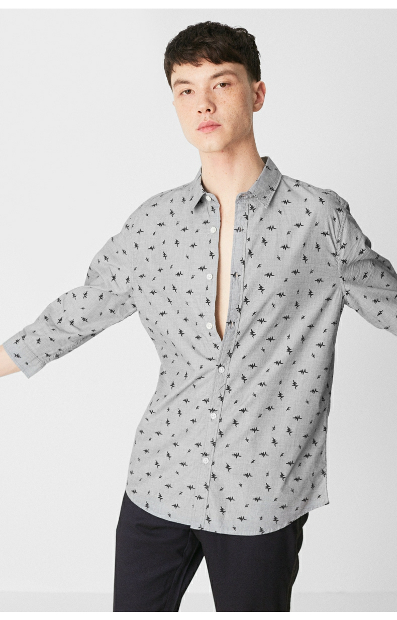 C & A Nam Nút Ve Áo Cắt Tay Áo Sơ Mi Mùa Hè Cotton In Mẫu Áo Sơ Mi CA200205359 áo sơ mi ngắn tay nam