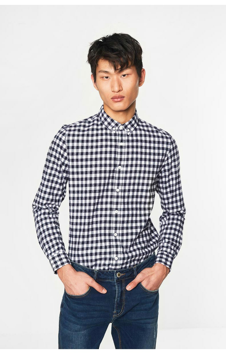 C & A của Nam Giới Nhiều Màu Slim Ve Áo Sơ Mi 2018 Sớm Mùa Xuân Flannel Kẻ Sọc Áo Sơ Mi CA200200242 áo sơ mi trung niên