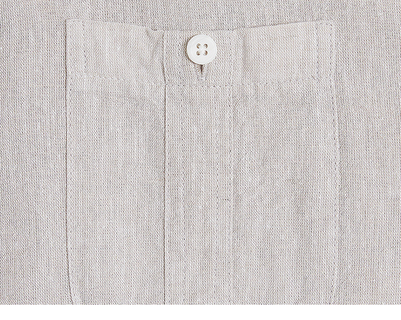 C & A màu be dài tay cotton và linen áo sơ mi nam mùa hè mới cơ bản pocket pocket ve áo sơ mi CA200204005