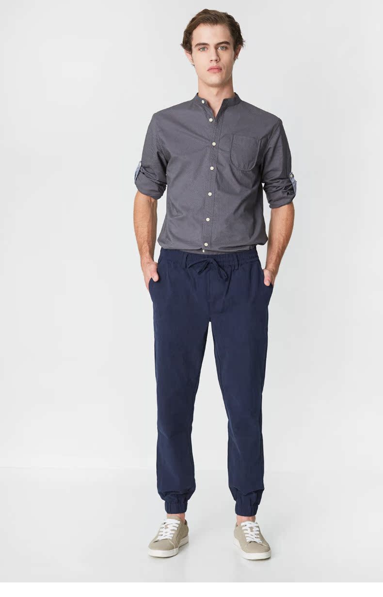 C & A Áo cotton cho nam Quần yếm mùa thu Mới dây rút thắt lưng Quần màu trơn Quần dài CA200208080 quần thô nam