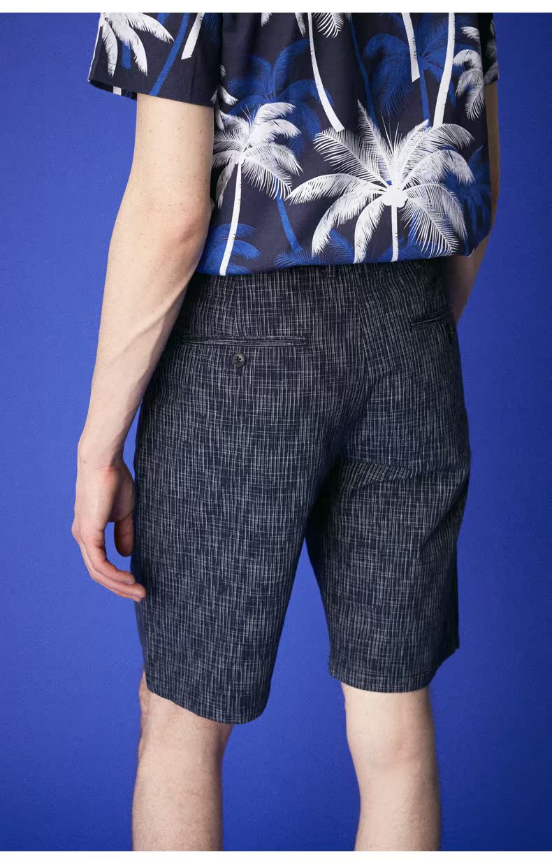 C & A slub sợi nhuộm quần giản dị nam mùa hè dây kéo bông eo Bermuda quần short CA200205696 quần jean nam hàng hiệu