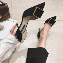 High heels 2021 New pointed hollow Baotou sandals women sexy professional single shoes square buckle cat with net red women shoes