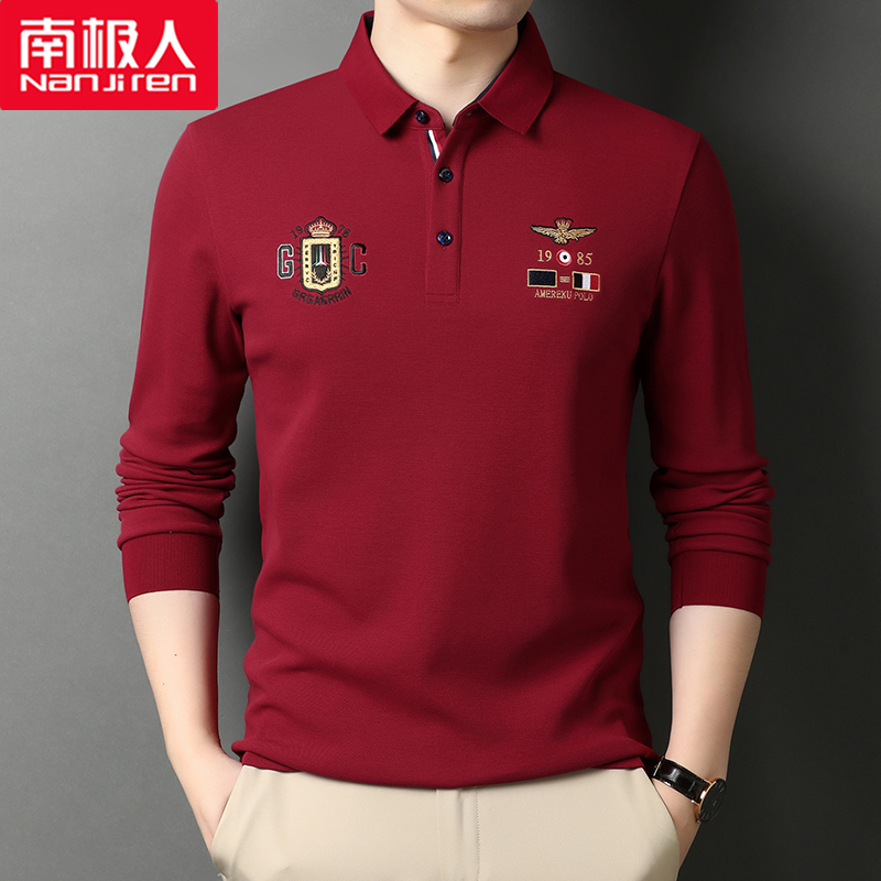 Nanjiren 100% Cotton T-Shirt Men's Long-Sleeved Collared Shirt for Young and Middle-Aged Autumn Wear Business Casual Polo Shirt with Embroidery