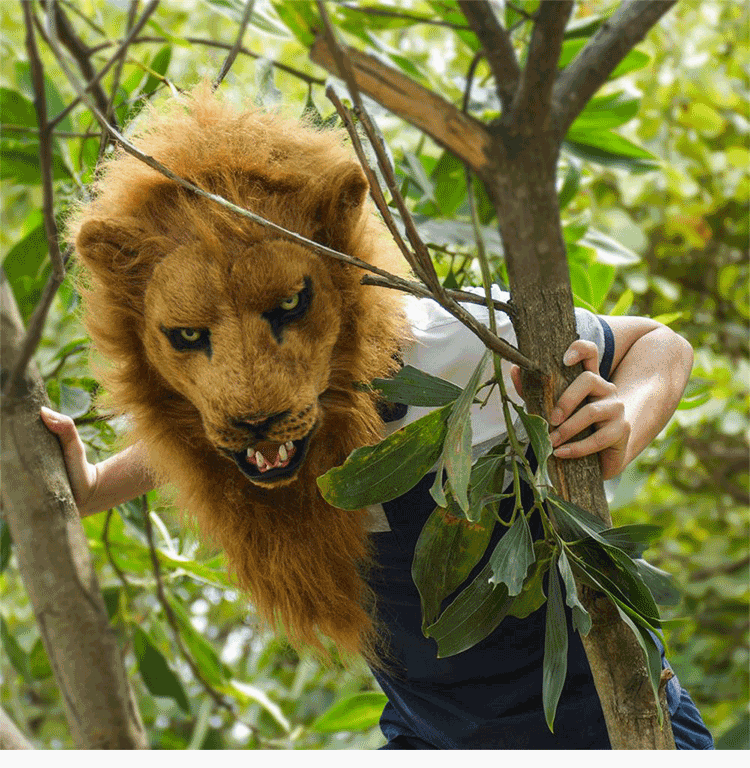 Карнавальная маски wildbeast新款 狮子面具可张嘴说话 仿真毛绒动物头套成人款包邮
