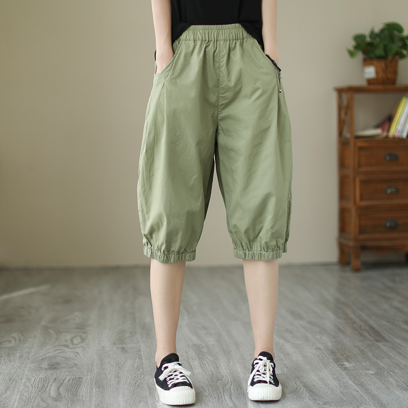 Summer Thin Casual Shorts for Women, Loose Plus Size Pure Cotton Knee-Length Pants, Wide-Leg Elastic Waist Harem Pants, Mid-Length Pants, Six-Point Length Summer Thin Casual Shorts for Women, Loose Plus Size Pure Cotton Knee-Length Pants, Wide-Leg Elastic Waist Harem Pants, Mid-Length Pants, Six-Point Length