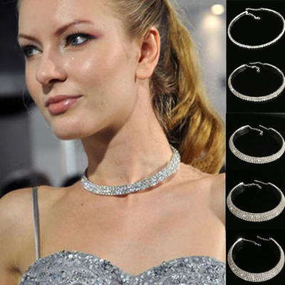 Sexy rhinestone short necklace for women, European and American exaggerated crystal collarbone chain neck accessory, bridal banquet dress accessory
