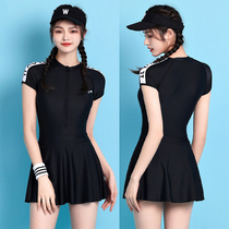 Teen Great Boy Conjoined Skirt Style Swimming Female covered with slim and high junior high school student with chest cushion spa swimsuit