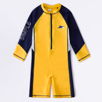 Childrens swimsuit boy conjoined long sleeve sunscreen dry baby CUHK boy boy small dinosaur spa swimsuit yellow