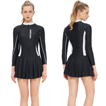 Black Swimsuit Woman Summer Conjoined Long Sleeve Skirt Style Net Red Wind Sunscreen Superior Conservative Veil slim swimming fit pants