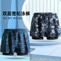 Swimsuit Male anti-embarrassment Double 2022 new seaside beach Adult casual Large size flat angle loose swimming shorts