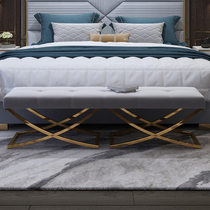 Postmodern light luxury leather bed end stool fashion bench bench clothing store changing shoe stool golden stainless steel sofa stool