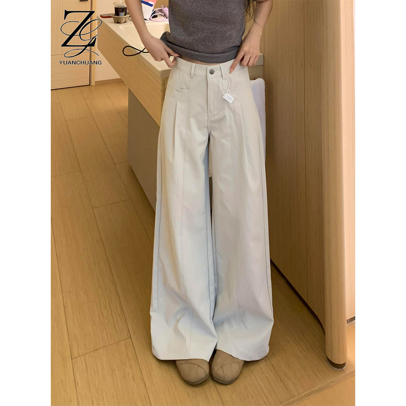 Khaki Casual Wide-Leg Pants for Women, Summer Thin Style 2026 New Loose High-Waisted Slimming Drape Straight-Leg Suit Pants