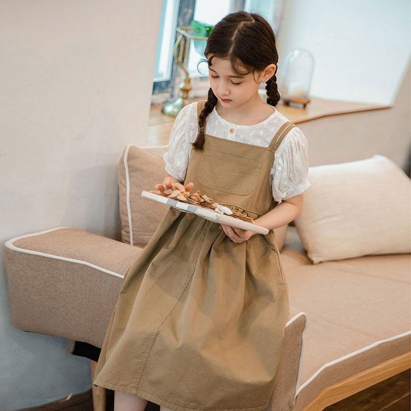 next alice girls' dress summer 2022 new Korean version of the Western style children's two-piece middle and big children's baby bag skirt