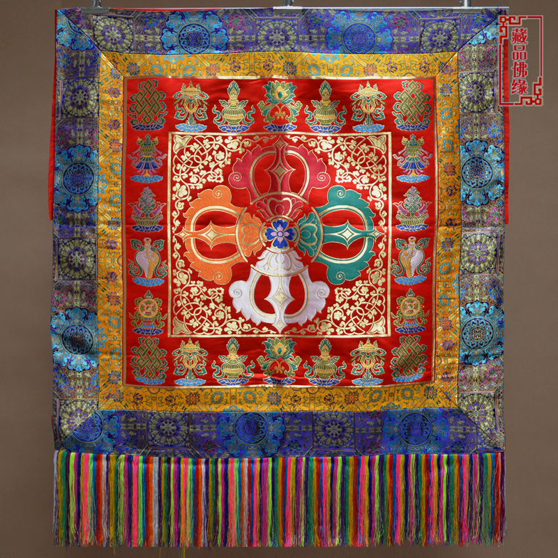 Buddha hall Monastery decoration Tibetan woven red background eight treasures cross pestle with spike Sutra table for tablecloth Dharma tablecloth